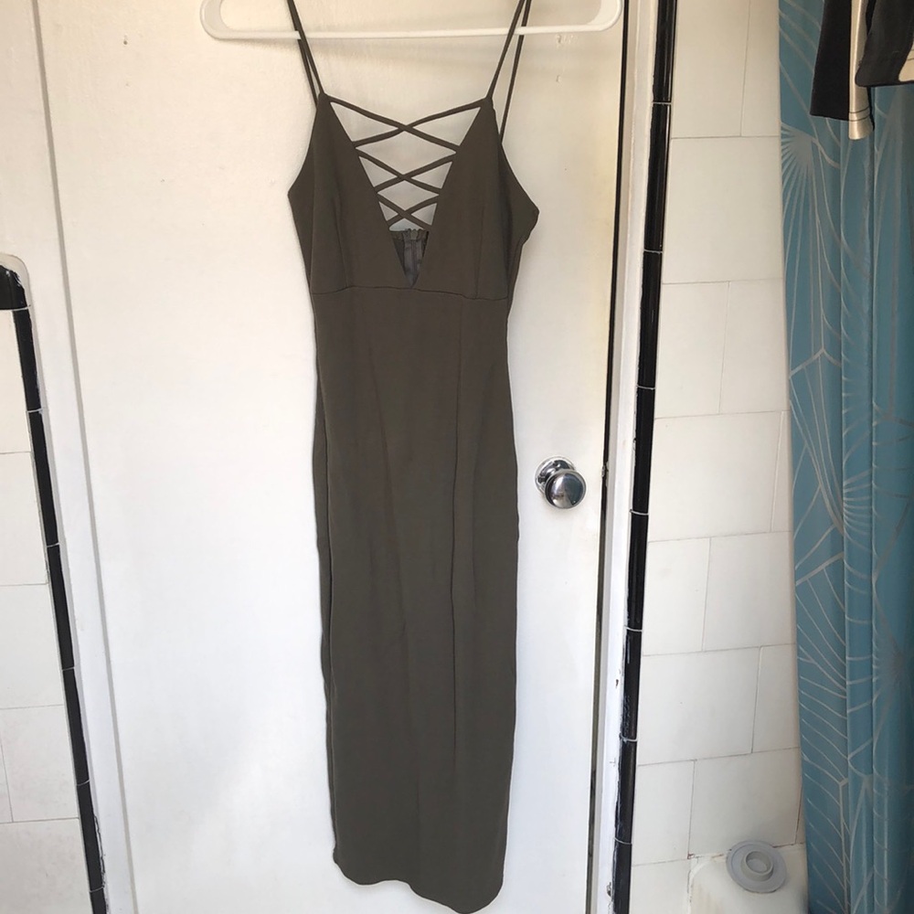 Seven Sisters olive green midi dress, size Small